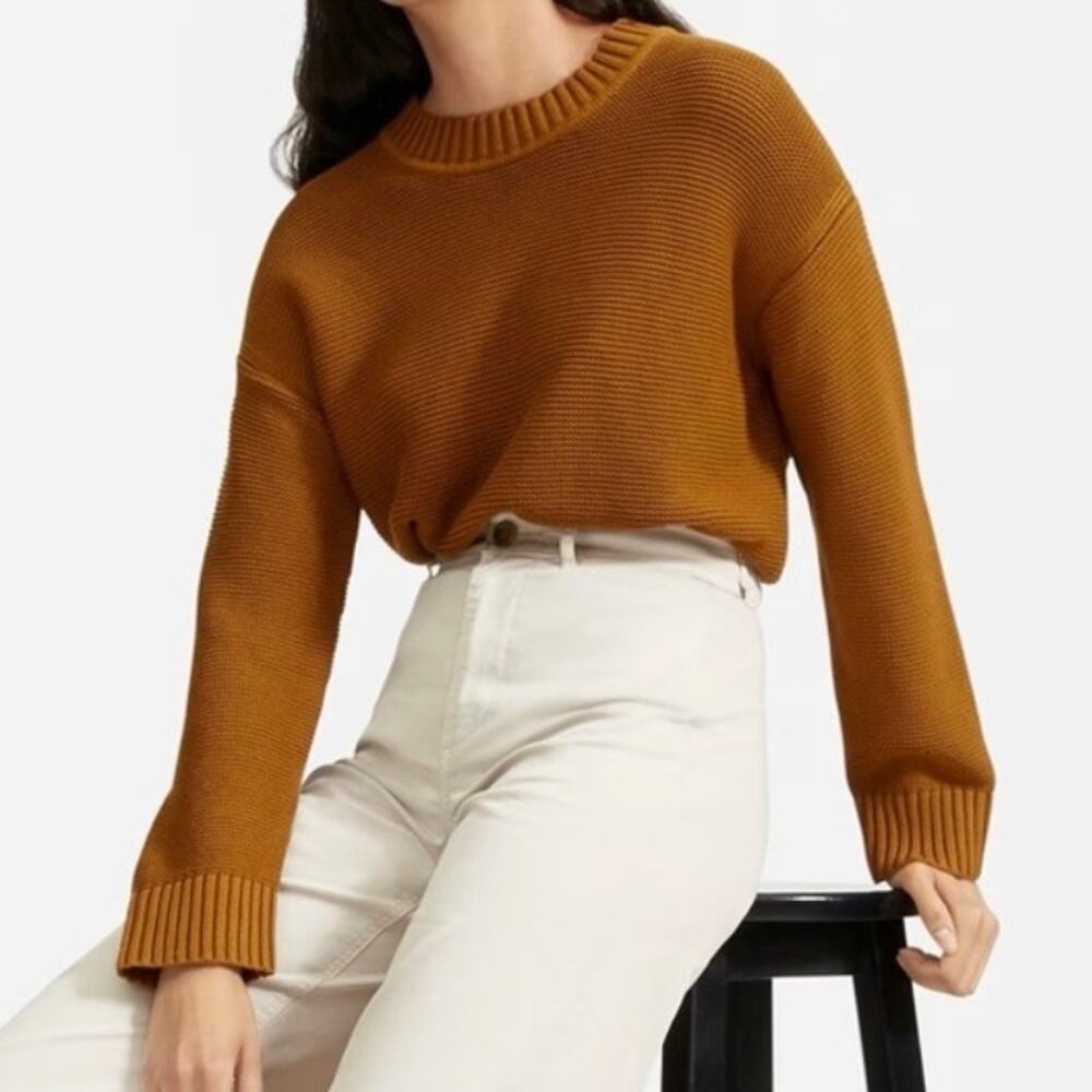 Everlane Texture Knit Crew Neck Sweater Women's Medium Cognac Brown